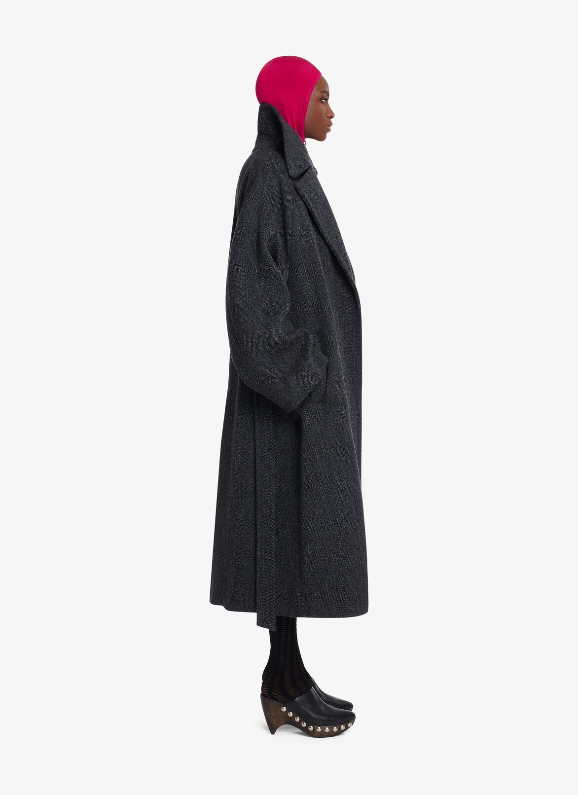 BELTED LONG CHEVRON COAT ALAÏA DARK GREY BELTED LONG CHEVRON COAT